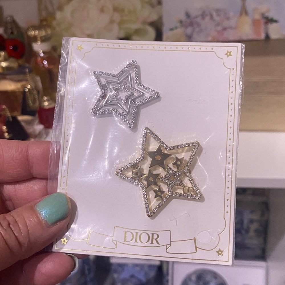 Dior Gold and Silver Star Hair Clip Set